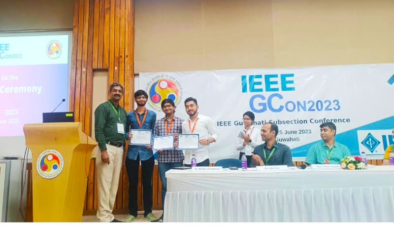 Award ceremony on stage at the IEEE GCON 2023 conference